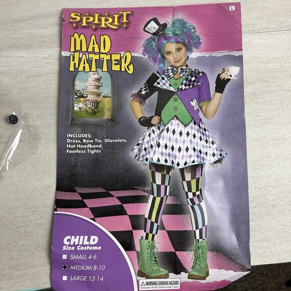 Mad Hatter Costume Size Child Medium 8-10 Halloween Kids Dress Up Party - Picture 2 of 11